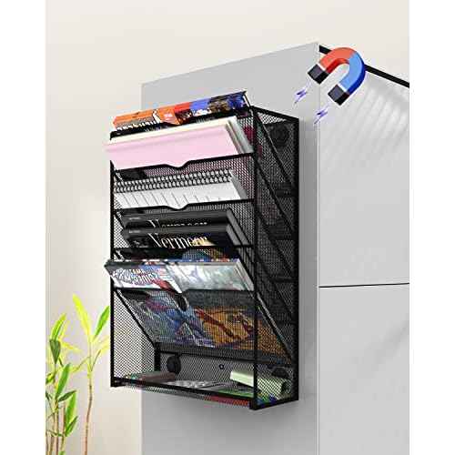6-Tier Magnetic File Holder - No Drilling Installation File Organizer, Large Capacity Magnetic File Holder for Refrigerator, File Cabinets, Whiteboard, Office, Kitchen