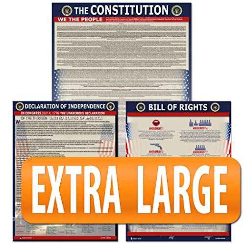 American Founding documents EXTRA LARGE Laminated 3 pack: US Constitution with all amendments, Declaration of Independence and Bill of Rights 24x36) Young N Refined