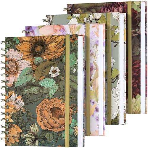 OMEYA Spiral Notebook, 4 Pack A5 Lined Journal for Women, Hardcover Spiral Journal with 2 Pockets, College Ruled Notebooks, Cute Notebook for Office, School Supplies, Gifts (160 Pages, 6.3" x 8.46")