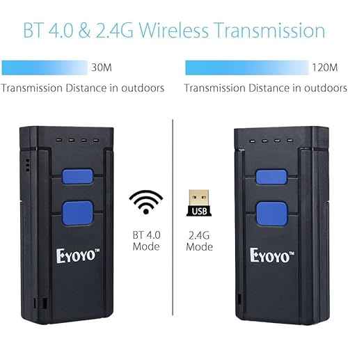 Eyoyo Portable Bluetooth Barcode Scanner Wireless, 2877 CCD Mini Handheld CMOS UPC USB Barcode Reader Compatible for POS, iPad, iPhone, Android Phones, iOS Work for Store, Book, Library Inventory