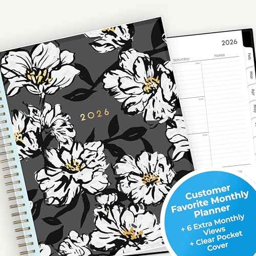 Blue Sky 2026 Monthly Planner Calendar, January 2026 - December 2026, 8" x 10", Clear Pocket Cover, Laminated Tabs, Durable Twin Wire Binding, Baccara Dark