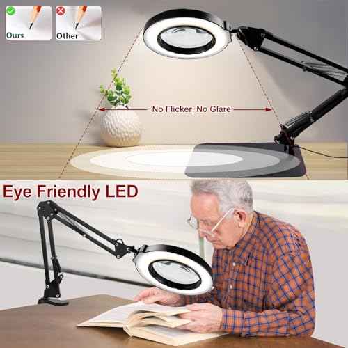 12X Magnifying Glass with Light and Stand, Magnifier with Light Hands Free, 2-in-1 & 5 Color Modes LED Lighted, Magnifying Reading Lamp for Craft Hobby Reading Painting Sewing Close Work