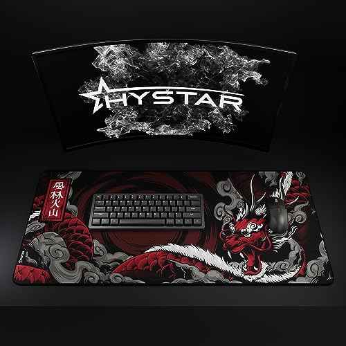 Hystar¢ç Extended Gaming Mouse Pad | XXL 36" x 16" | 5mm Thick, Waterproof Surface, Smooth Polyester Fabric, and Natural Rubber Base | Mythic Dragon