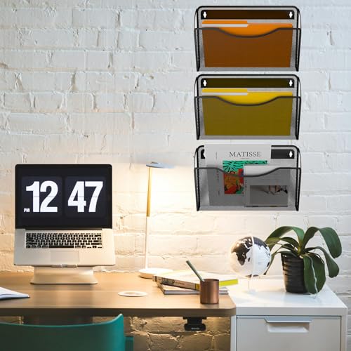 Gawerk 3 Pack Black Wall File Organizer Mesh Wall Pocket Office & Home