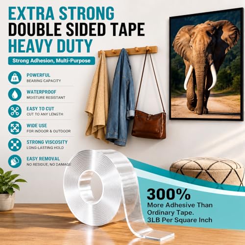 Ohayooz Extra Strong Double Sided Tape 10 ft - Heavy Duty Removable
