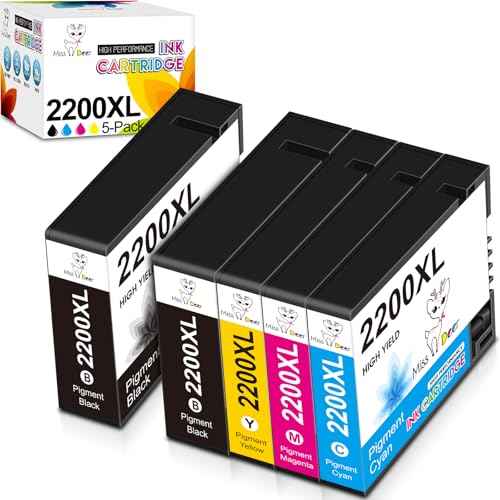 Miss Deer Compatible PGI-2200XL Pigment Ink Cartridges, Work with Maxify MB5320 MB5120 MB5020 iB4120 and iB4020 Printers (2 Pigment Black, 1 Cyan, 1 Magenta, 1 Yellow) 5-Pack