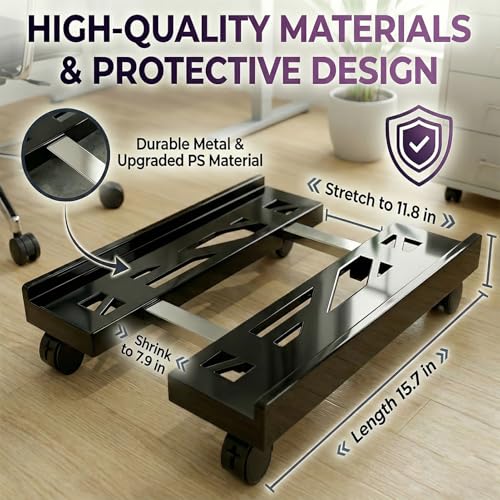 COOLOUS Adjustable Mobile CPU Stand with 4 Casters - Ventilated Under-Desk PC Holder