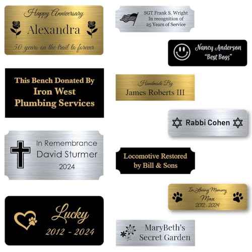 Custom Engraved Name Plates with Adhesive, Made in The USA, Personalized Pet Urn, Memorial Plaque, Picture Frame, Art Tag, Flag case (Gold Plate/Black Text, 1x3 Inch)
