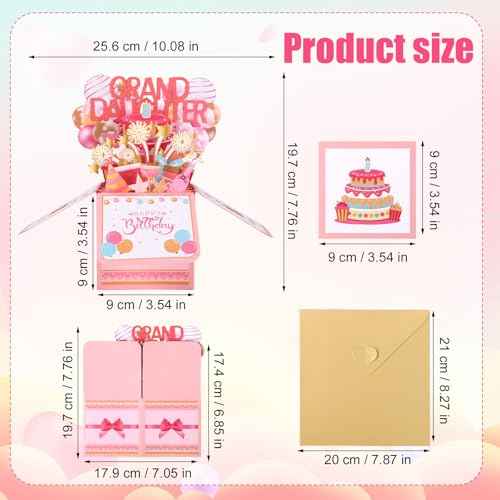 Happy Birthday Pop Up Card for Granddaughter, Colorful Balloons & Fireworks 3D Birthday Card with Envelope Creative Gift for Grand-Daughter from Grandparents