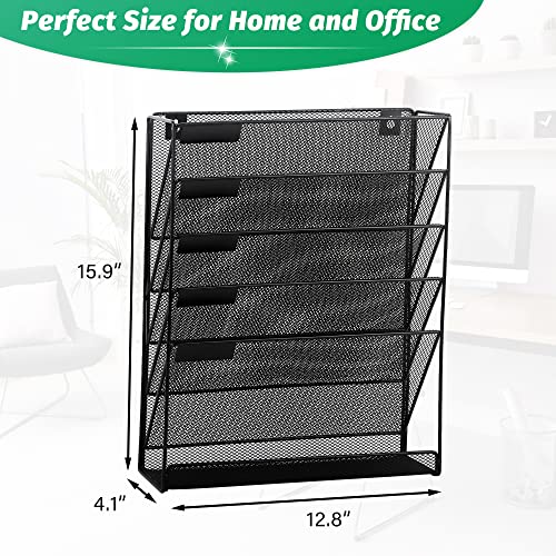 EASEPRES Black 6-Tier Mesh Wall Mount Desk File Organizer for Office & Home