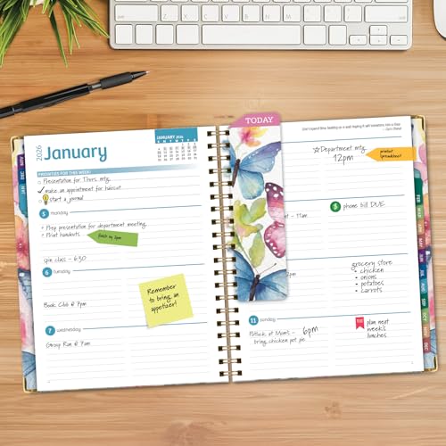 HARDCOVER 2026 Planner, 8.5"x11": 14 Months (November 2025 - December 2026), Daily Weekly Monthly Planner, Yearly Agenda, Bookmark, Pocket Folder and Sticky Note Set (Watercolor Butterflies)