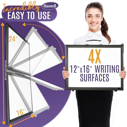 Small Dry Erase White Board ? Magnetic Desktop Whiteboard - 16x12 inch 4 Sides Portable Whiteboard for Kids - Tabletop Mini Easel with Cover Bag for Office Desk, Students, Teachers