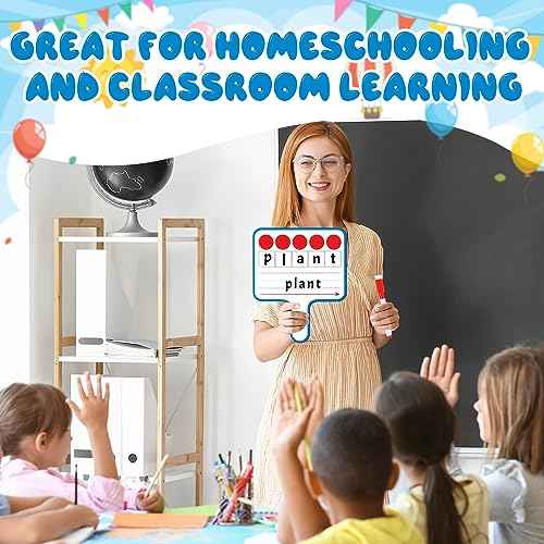 Seajan 12 Pcs Magnetic Paddle Set, Including Dry Erase Double Sided Word Paddle Answer Board with Red Round Magnets and Dry Erase Makers Phonemic Awareness Phonics Games for Kids Teaching Supplies