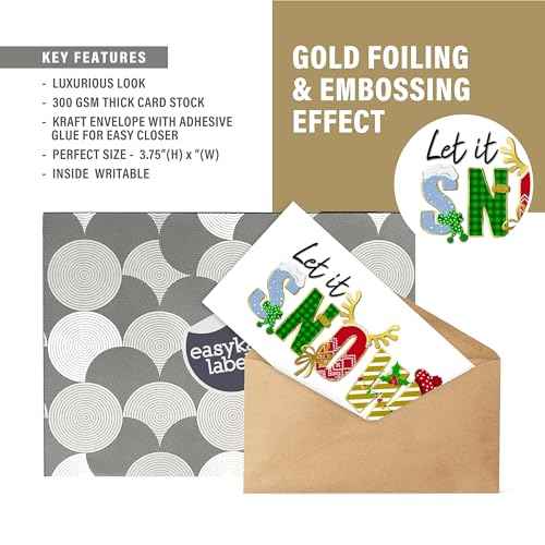 easykart labels 54 Christmas Cards Assortment with Envelopes & Sealing Stickers,Holiday Theme 6 Designs with Foiling & Emboss Effect,7.25" x 3.75" For Friends, Family and loved Ones