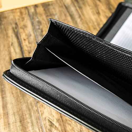 Cossini Black Superior Vegan Leather Business Portfolio with Zipper ? Padfolio All-in-One. Smartest Protective 10.1 Inch Tablet Sleeve, Presentation Slot, Solar Calculator, Card Storage, Writing Pad