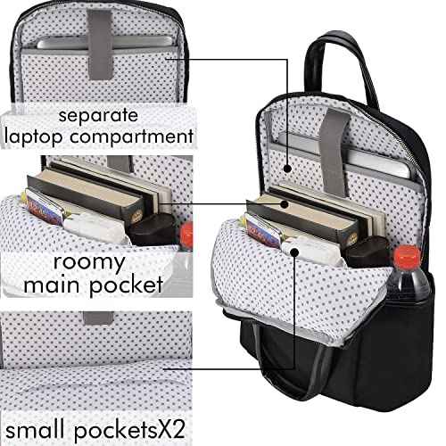Laptop Backpack for Women Slim Travel - Laptop Bag Computer Case Fit up to 15.6-inch Notebook Lightweight Medium Size Purse for Work Bookbag Water-resistant Business Fashion Stylish PU Leather Black