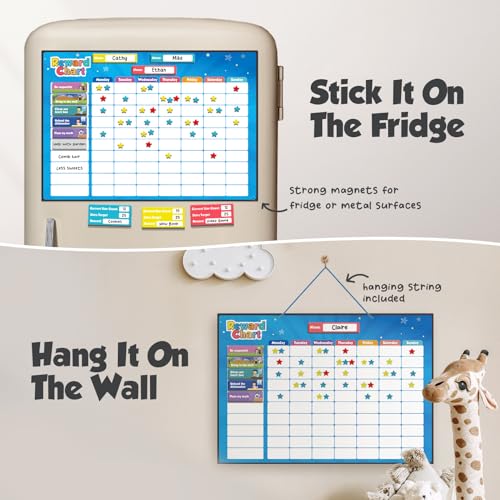 Kids Responsibility Reward Chart with 3D Stars & Customizable Chore Magnets