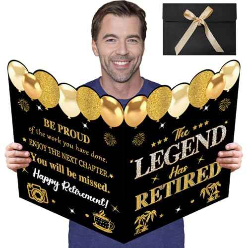 Retirement Card for Man Woman, Black Gold Large Retirement Card for Signing Jumbo The Legend Has Retired Guest Book Greeting Card with Envelope Retired Decorations Gift