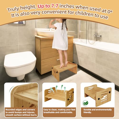 Myplace Bamboo Adjustable Under Desk Footrest, Ergonomic Foot Rest with 7-Level Adjust at Work, Slanted Foot Stool for Home Office Kitchen Bedroom (Burlywood)