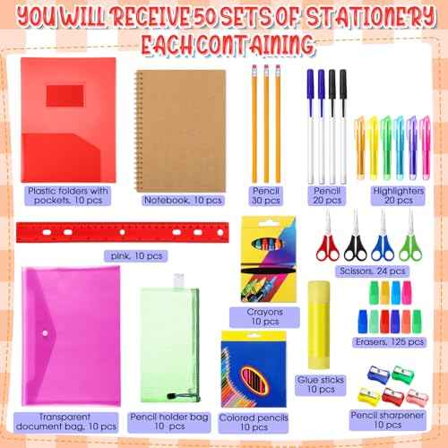PerKoop 10 Sets Back to School Supplies Bulk Kit Elementary Supply Bundle Kit Middle High School Supplies for K-12 Kindergarten Essentials Includes Notebooks Pencils Rulers for Kids Student Classroom