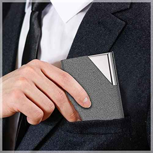 Yexiya 20 Pieces PU Leather Business Card Holder with Magnetic Closure Stainless Steel Slim Wallet Case for ID Credit Card Women Men(Black, Blue, Bronze, Grey, Brown)