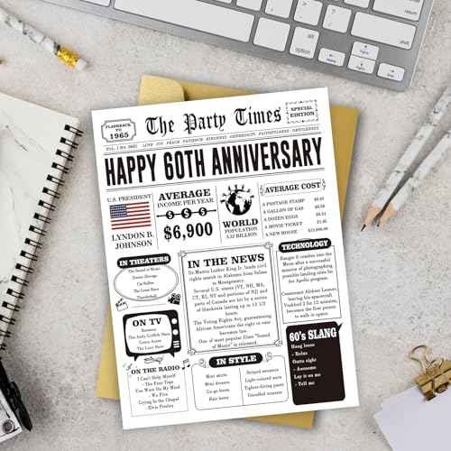 Jumbo 60th Anniversary Card for Women Men, Retro 60th Wedding Anniversary Cards Gift for Husband Wife, Great 60 Year Old Anniversary Decoration for Couple
