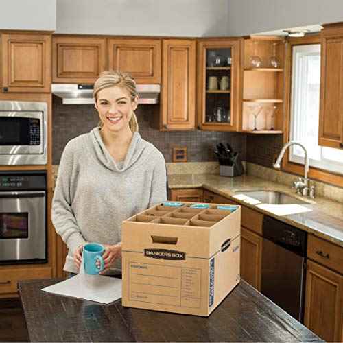 Bankers Box Kitchen Kit Moving Box 1 Pack, Dividers and Cushions, Reinforced Handles, Tape-Free Assembly, Box with Lid, 15-in x 12-in x 10-in (7710701)