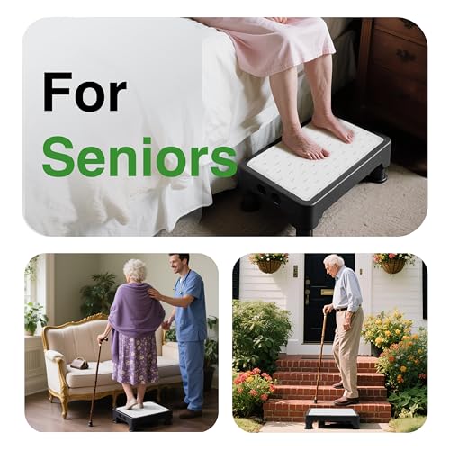 Adjustable Step Stool for Bed, Bathtub, Car and Kitchen, 4-Level Height 3.4"-5", Non-Slip Platform with 6 Anti-Skid Feet ? Step Stool for Adults Seniors Kids Maternal, Black