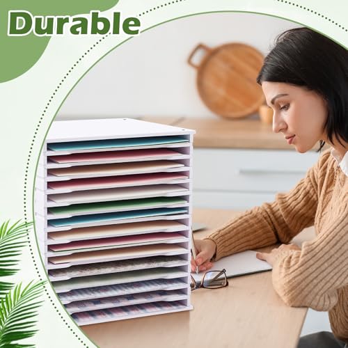 15 Tier Scrapbook Paper Organizer 12 x 12 Inch Adjustable Desk Scrapbook Paper Sorter Storage Rack File Organizer Wide Document Holder for Office Desktop(12.99 x 13.78 x 14.96 Inches)