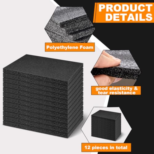 Frienda 12 Pcs 12" x 8" 0.5" Polyethylene Foam Sheet Thick Black