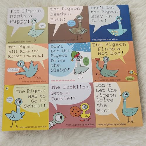 9PCS Mo Willems Pigeon Books Dont Let The Pigeon Drive The Bus Book Series Set Paperback, Pigeon Books Collection for Kids