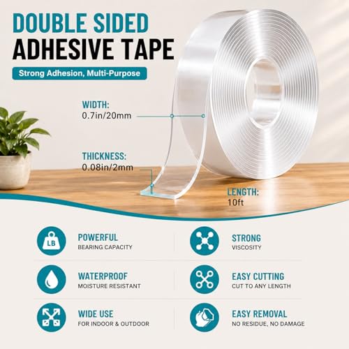 Ohayooz Extra Strong Double Sided Tape 10 ft - Heavy Duty Removable