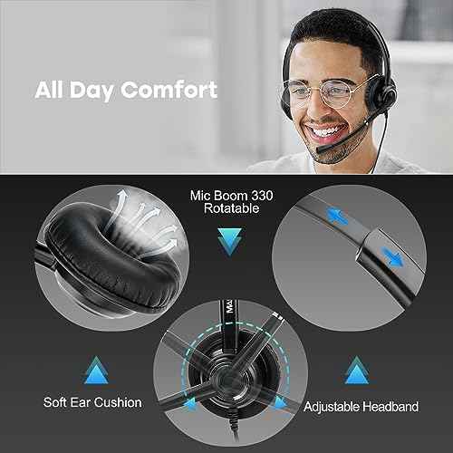 MAIRDI Telephone Headset with RJ9 Jack & 3.5mm Connector for Landline Deskphone Cell Phone PC Laptop, Office Headset with Microphone for Call Center, Work for Cisco Phone 7941 7965 6941 7861 8811