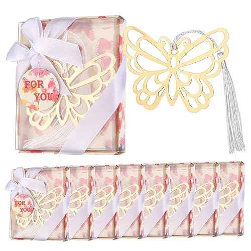 60 Pcs Gold Butterfly Metal Bookmarks with Elegant Silk Tassel, Creative Butterfly Bookmarks with Gift Box, for Book Lover Baby Shower Return Gifts Wedding Party Favors Decorations Guests Souvenirs