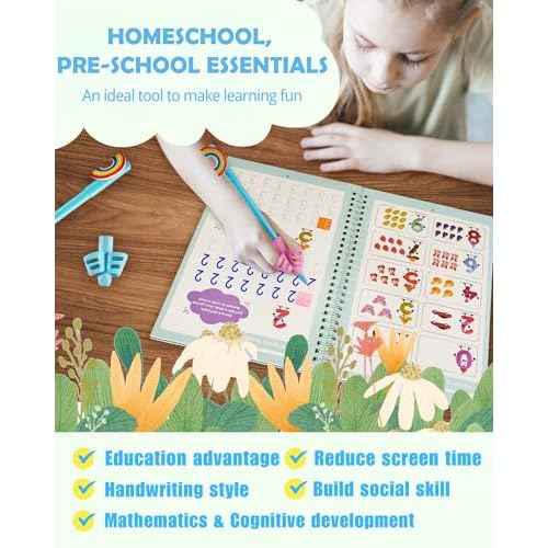 Large Magic Handwriting Practice Workbooks, Reusable Grooved Handwriting Practice for Kids 3-8, Toddler Writing Practice, Math Calligraphy, Letter Tracing, for Kindergarten Preschool, The Fun Kit