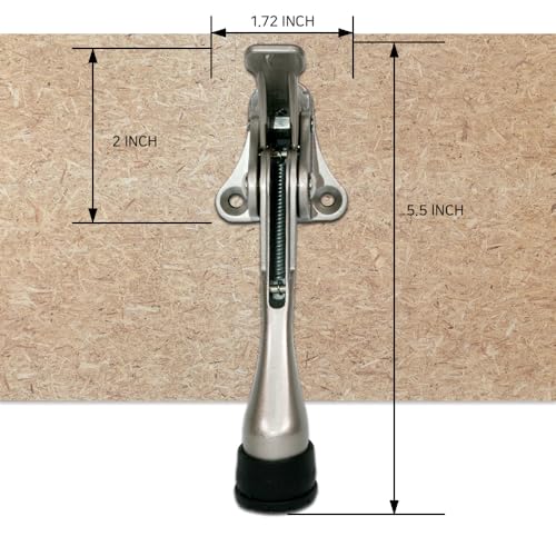 HA SHI Satin Nickel One Touch Kickdown Door Stopper 4 Inch - 1 Pack