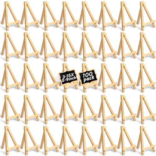 100 Pieces Mini Wood Easel Stands Small Wooden Canvas Easels Display Art Craft Tripod Painting Tabletop Holder for Artist Crafts, Business Cards, Photos, Gift(6 Inch)
