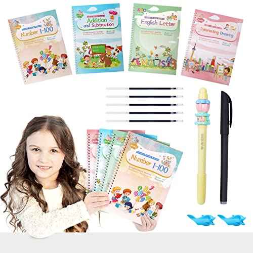 CosyCorner Magical Handwriting Workbooks Handwriting Practice Magic Copybook, Handwriting Aid Magic Pen Reusable Copybook Grooves Template Design for Children (6)