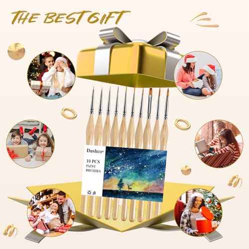 Miniature Paint Brushes, Set of 10 Pcs Paint Brushes for Acrylic Painting, Watercolor, Oil, Figurine, Craft, Models, Nail Art, Face Painting and Paint by Numbers Kit for Adults (Wood)