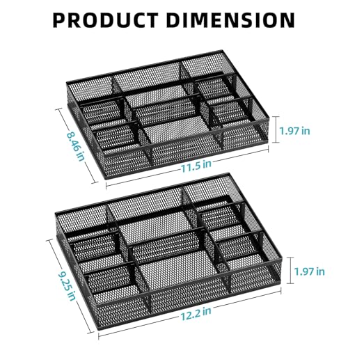 Marbrasse Black 2-Pack Mesh Drawer Organizer with Adjustable Dividers for Office & Makeup
