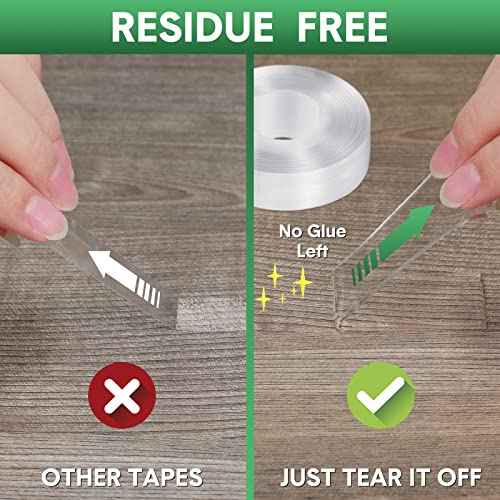Thenshop 20 Rolls Double Sided Tape Heavy Duty 0.59 in + 1.18 in Total 98.5 ft Two Sided Adhesive Tape Transparent DIY Nano Tape for Wall Carpet Photo Car Posters Party Decoration