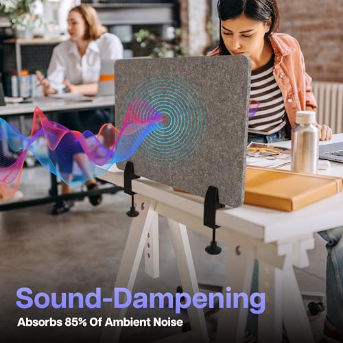 ReFocus 24" x 16" Castile Gray Clamp-On Acoustic Desk Divider — Noise-Reducing PET Privacy Panel