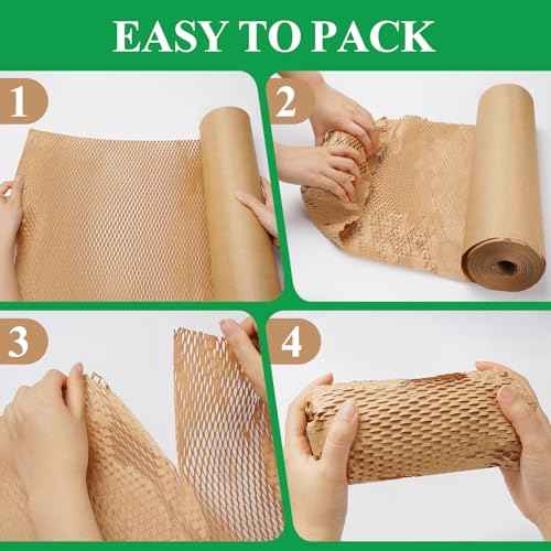 Honeycomb Packing Paper Wrap 12"x60' Recycled Bubble Cushioning Wrap Roll Eco Friendly Shipping Boxes Moving Wrap Packing Supplies Material with 10 Fragile Sticker Labels