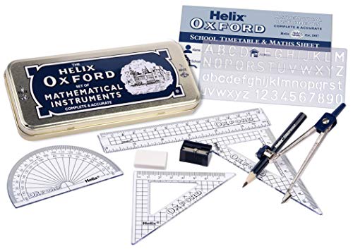 Helix Oxford Maths Set with Storage Tin - Original Version, 9-Piece School Kit