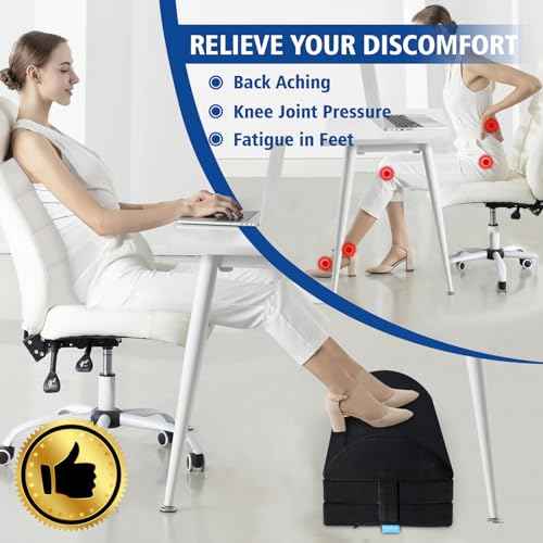 XXL(20in) Foot Rest for Under Desk at Work with 3 Adjustable Heights, Foot Stool with Bamboo Charcoal Foam, Feet Warm Pocket Footrest for Office Gaming Chair, for Leg Support -Black