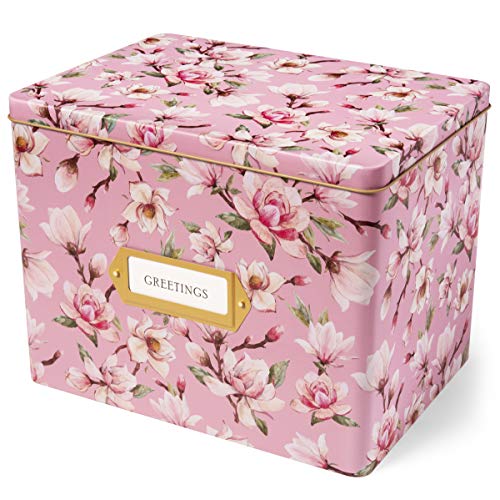 Jot & Mark Greeting Card Organizer Box Set | Decorative Recipe Tin Box, Tab Dividers, Matching Greeting Cards and Envelopes