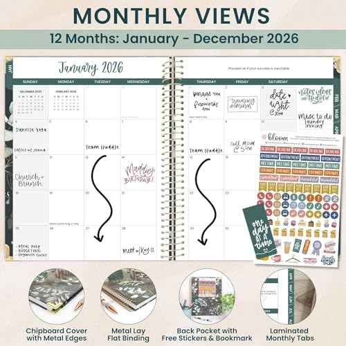 bloom daily planners HARDCOVER 2026 Planner (January to December) - 8.5¡± x 11¡± Weekly & Monthly Dated Agenda Organizer Book with Stickers & Tabs - Eucalyptus, Green
