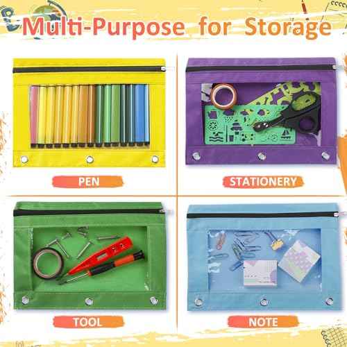 Marspark 48 PCS Pouch Bag for 3 Ring Binder - Bulk Zipper Pencil Binder Pouches with Clear Window for School Office Utensils Storage Supplies(Bright Color)