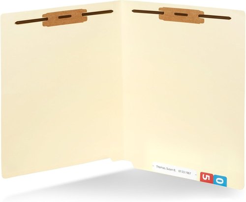 Blue Summit Supplies Manila File Folders - 100 Pack with Reinforced End Tabs & 2 Fasteners, Letter Size