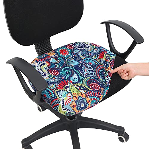 Smiry Stretch Printed Office Chair Seat Cover - Blue Green, Elastic Fit